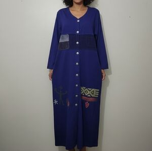 Blue Cactus L Oversized Long Sleeve Button Down Duster Coat Dress Art to Wear